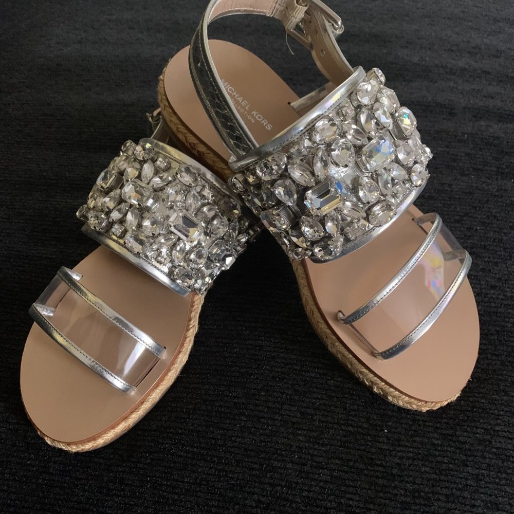 Michael Kors COLLECTION - Lafayette Embellished Metallic Snakeskin Sandal - 6
